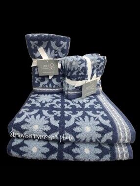 8pc Loft Bath Hand Washcloth Towel Set Spanish Tile Medallion Scroll Dot New